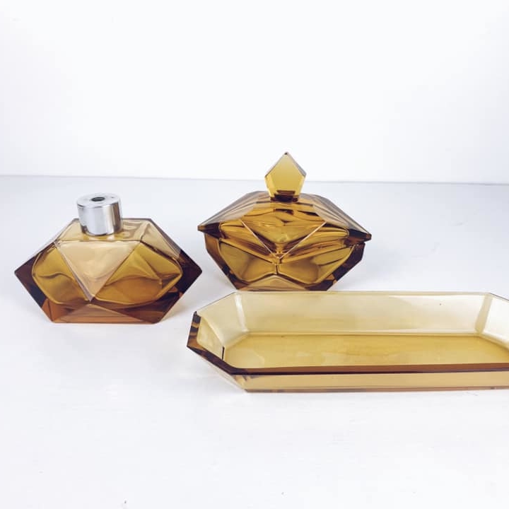 Набір (3 предмета) для туалетного столика кришталь коричневий вінтаж BR-023