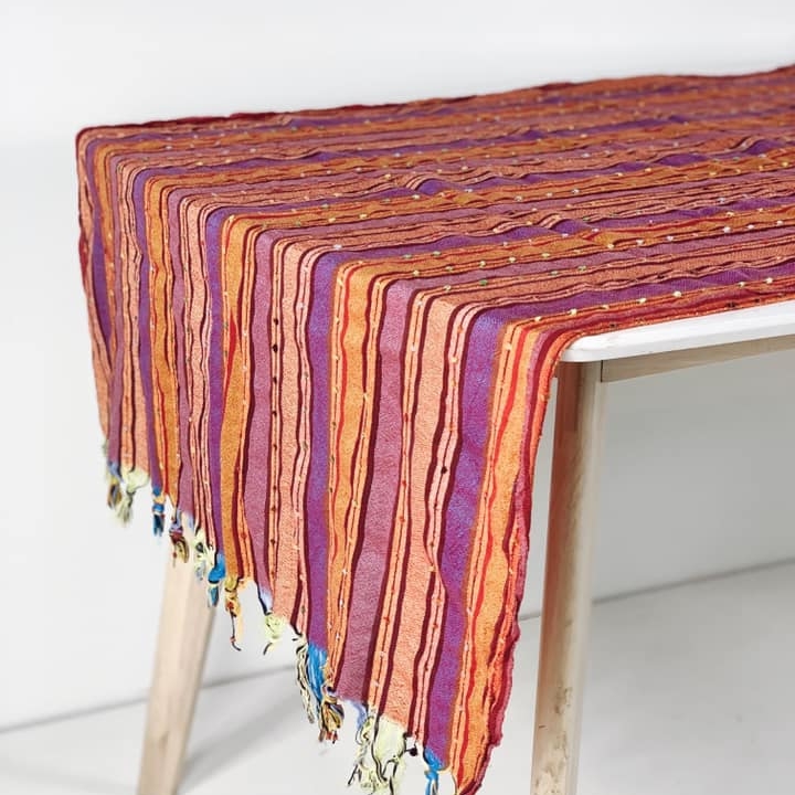 Скатертина вузька східна шовк/бавовна червона у смужку TT-015