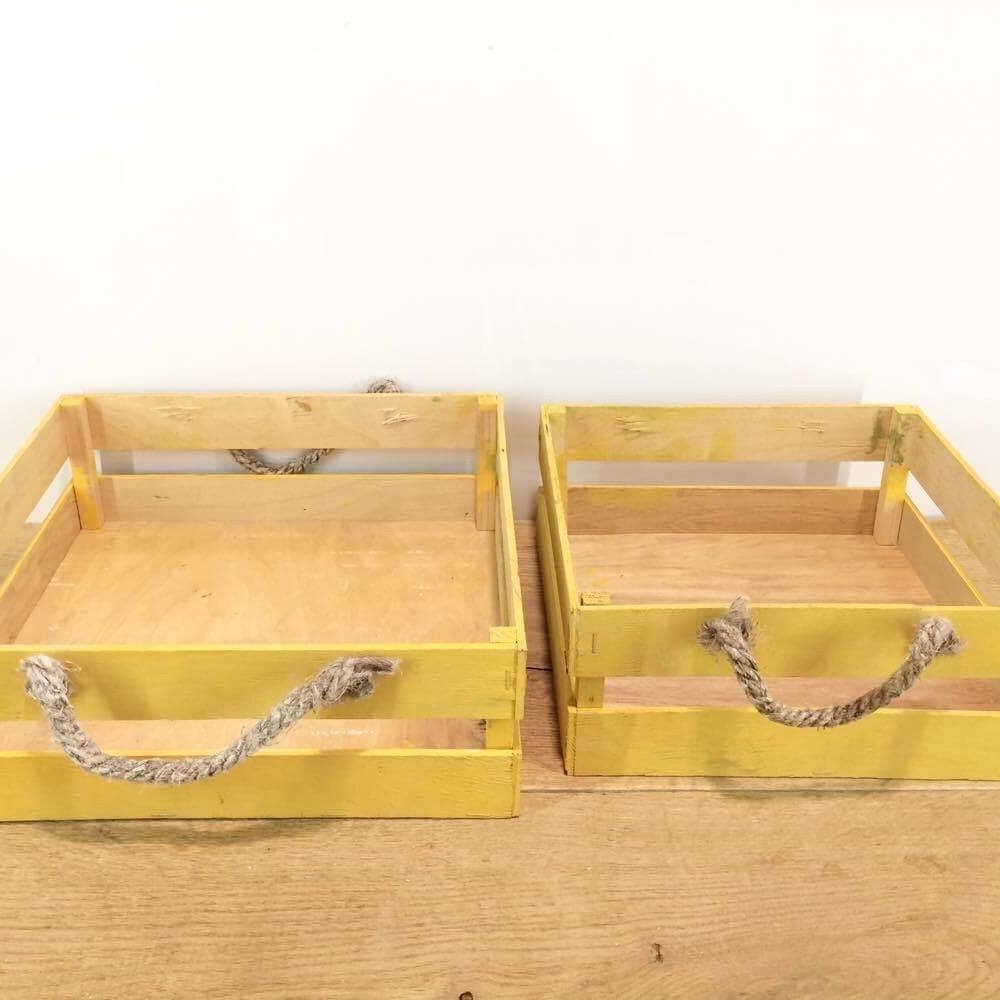 Ящик декоративний жовтий з ручками дерево/канат