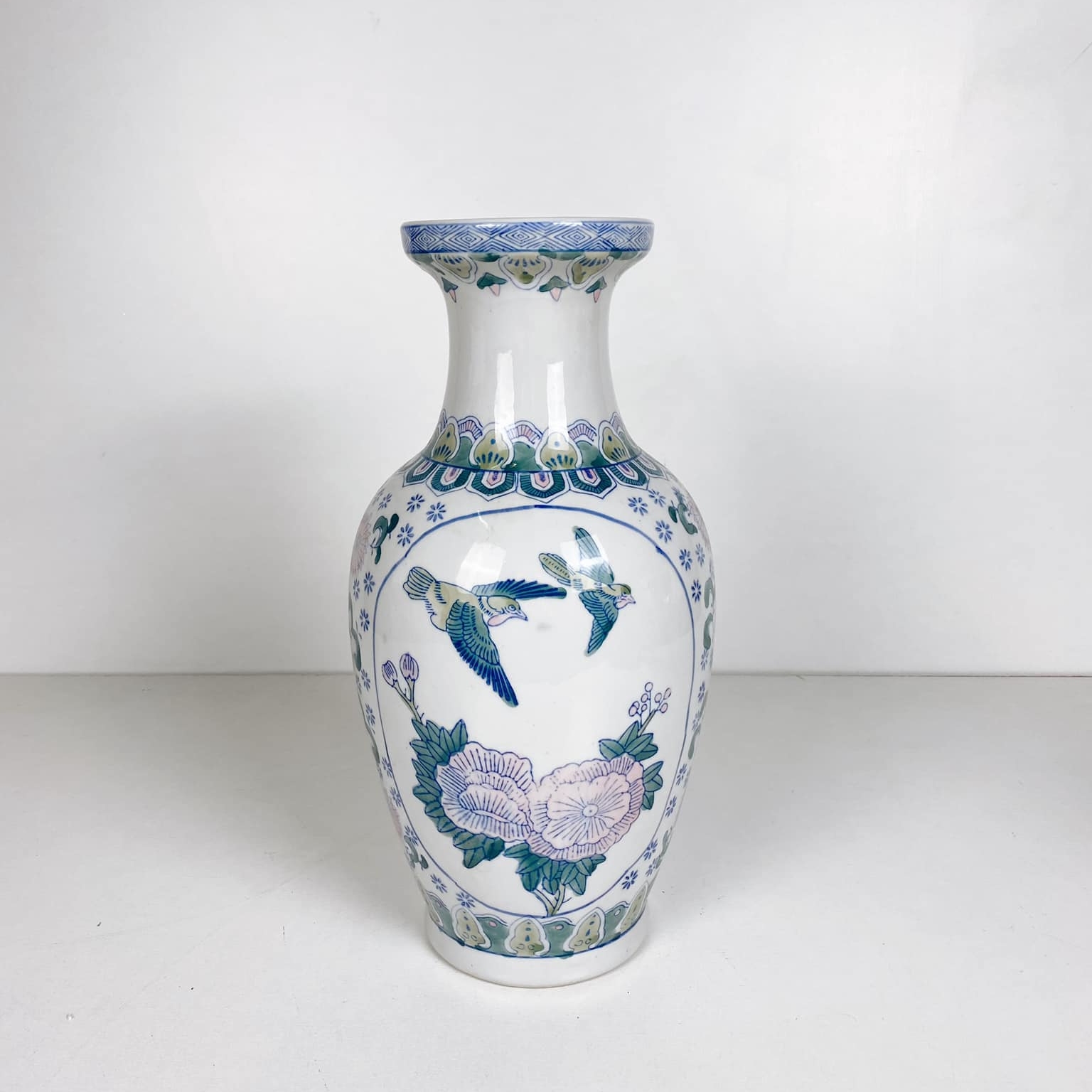 Ваза розпис Квіти-Птахи порцеляна китай VA-364