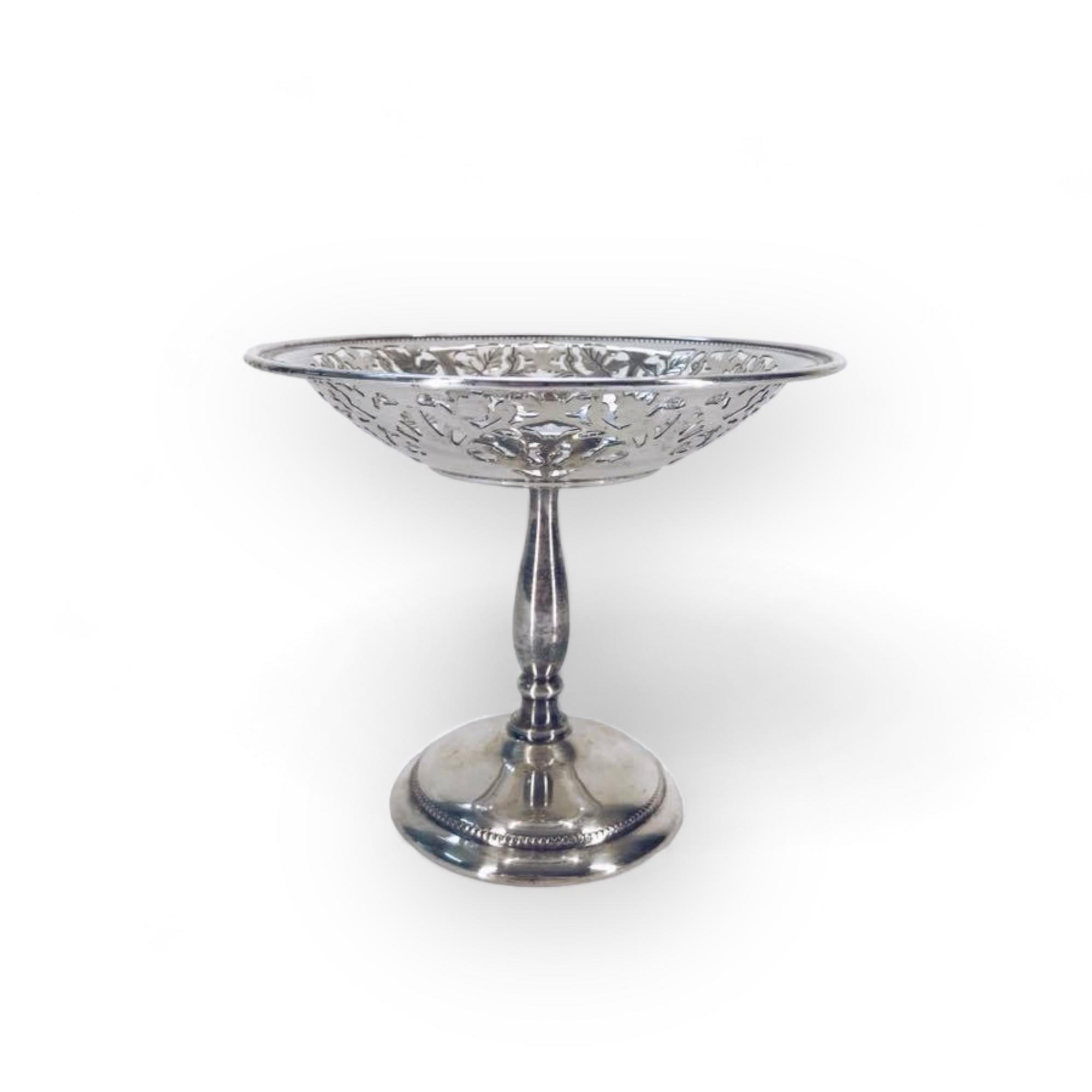 Ваза для фруктів на ніжці ажурна сріблення вінтаж DT-012