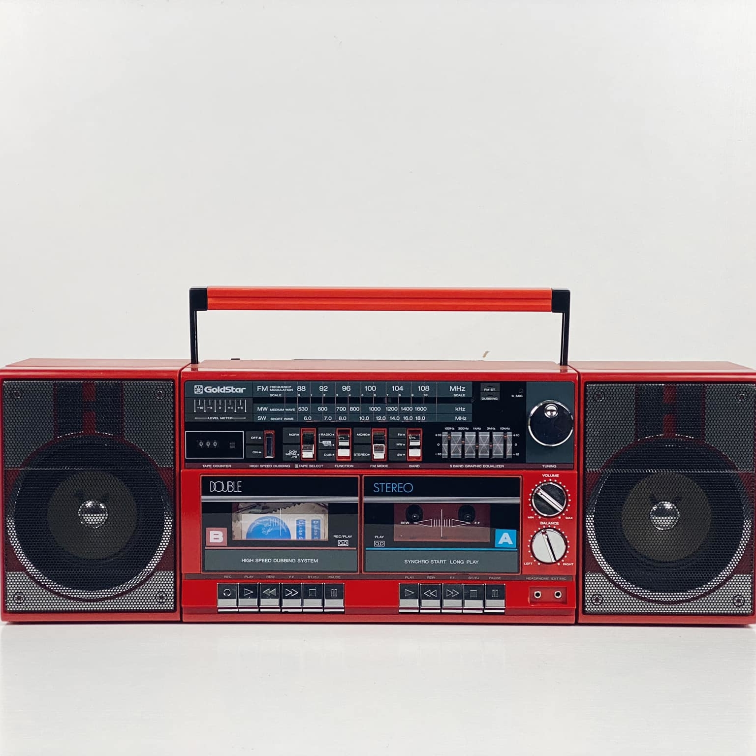 Магнітофон 2-касетний червоний AU-046