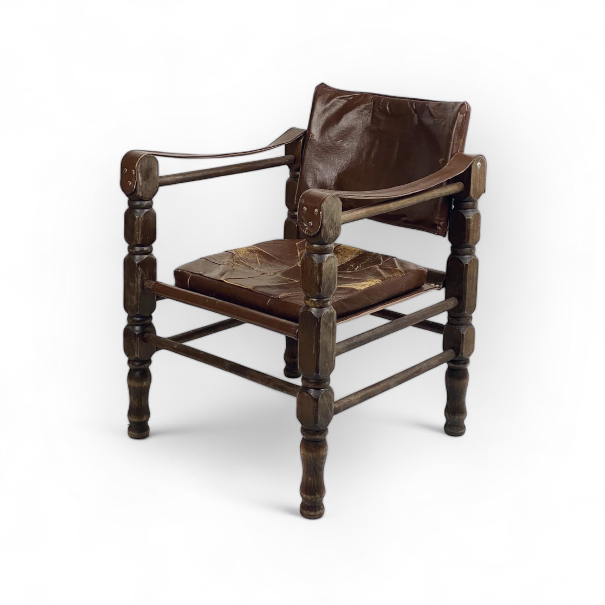 Крісло "Сафарі" вінтаж дерево/нат шкіра CH-132