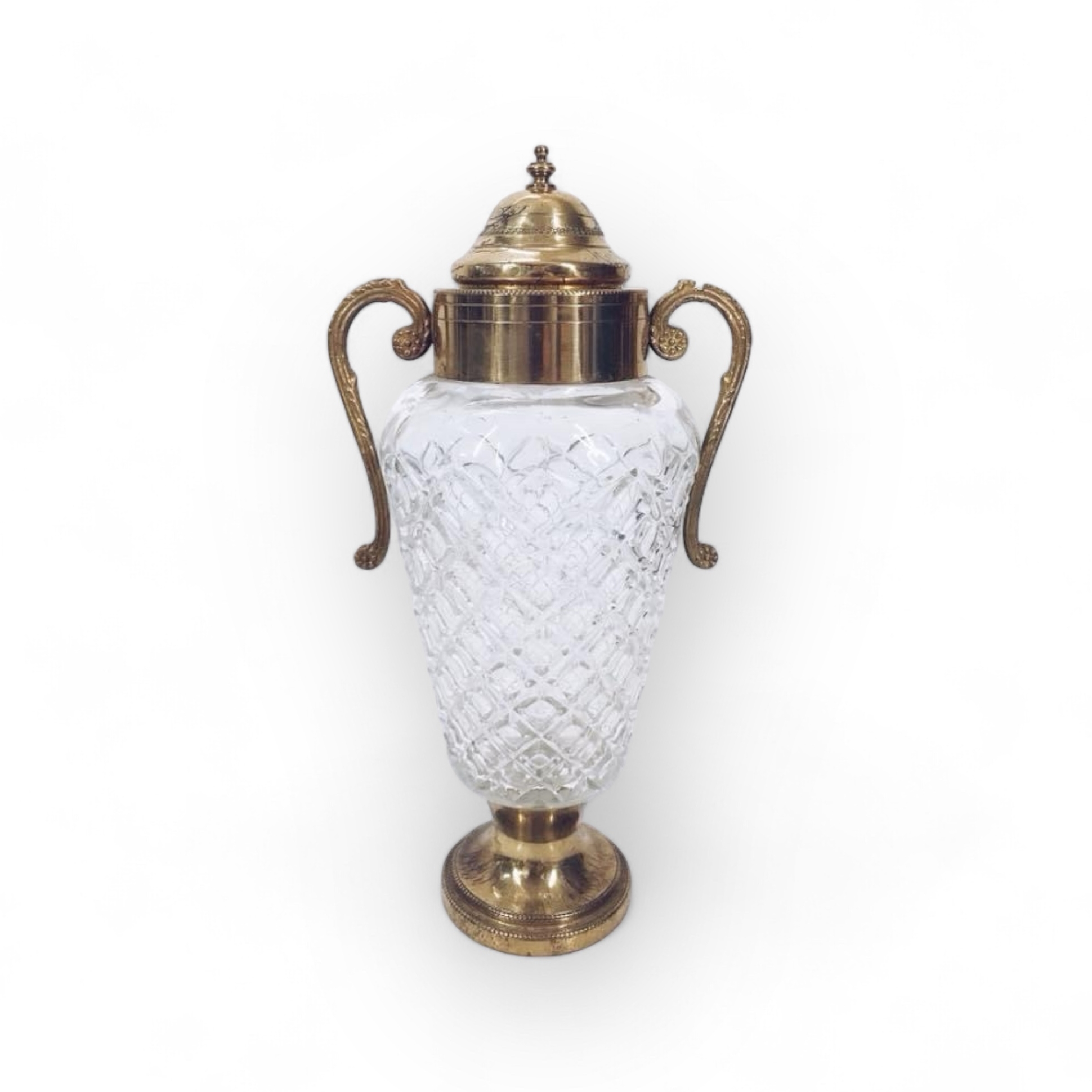 Графин з 2 ручками кришталь/метал золото вінтаж KF-038