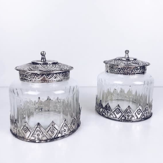 Банка для солодощів з декором скло/метал FP-022