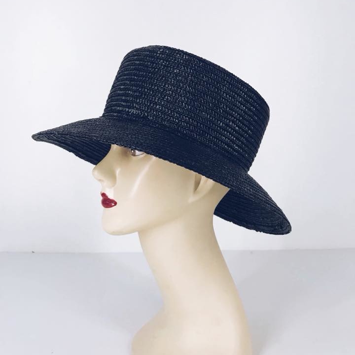 Капелюшок широкополий чорний штучна соломка HT-003