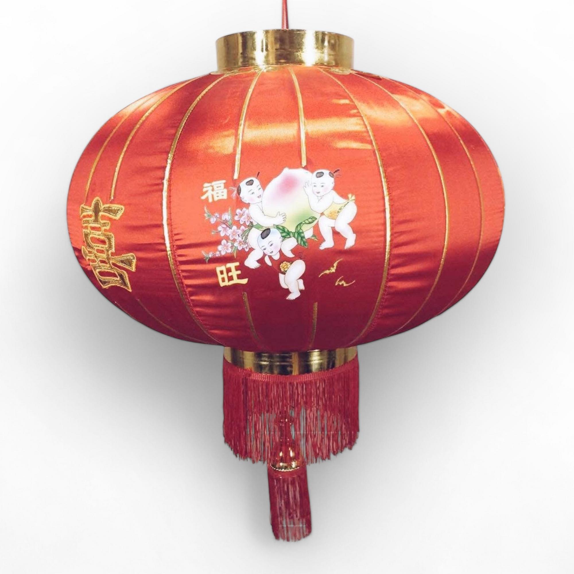 Ліхтарик китайський червоний/золото шовк/метал великий 1