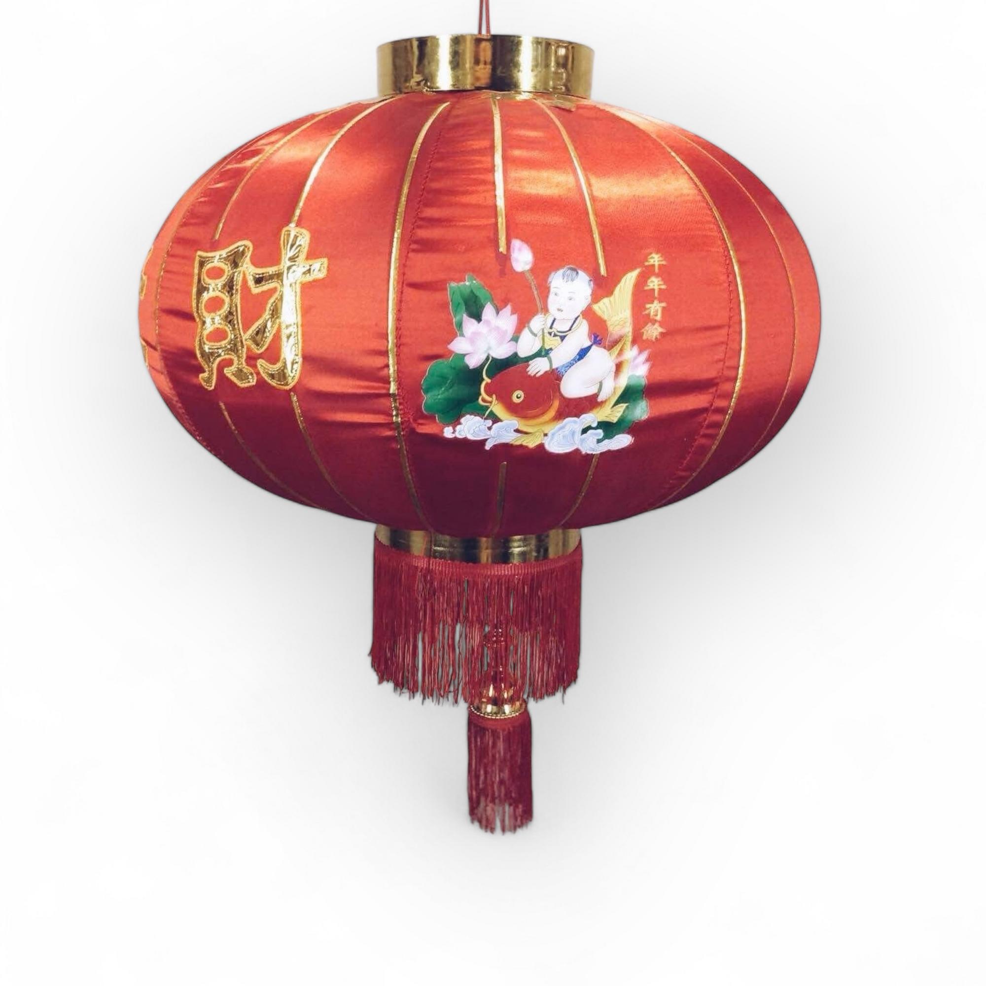 Ліхтарик китайський червоний/золото шовк/метал середній 2