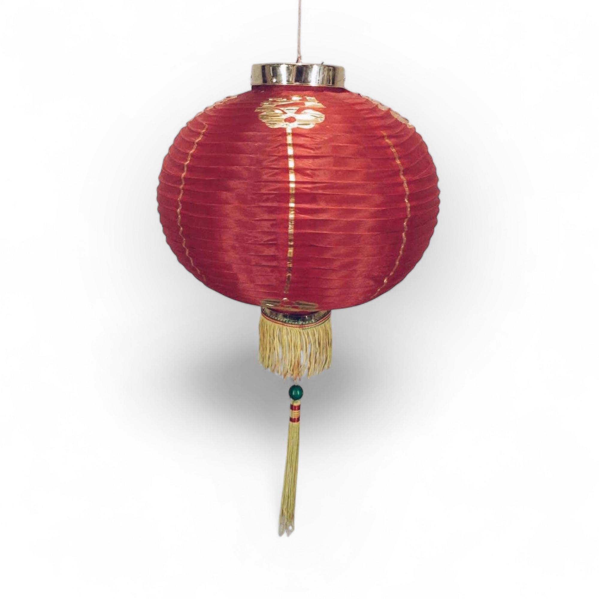 Ліхтарик китайський червоний/золото шовк/метал малий 3