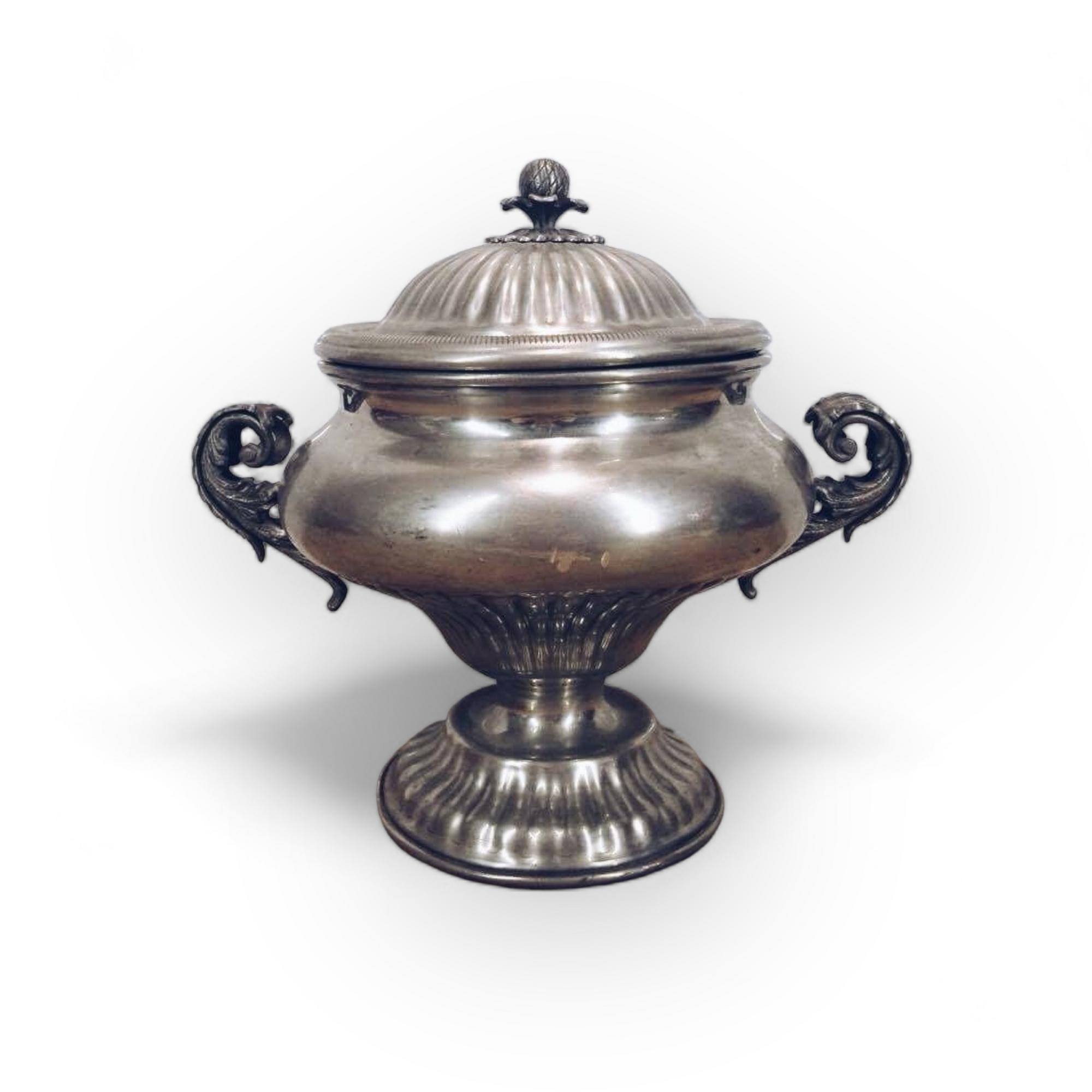 Ємність для бісквітів з кришкою фігурними ручками олово вінтаж FP-027