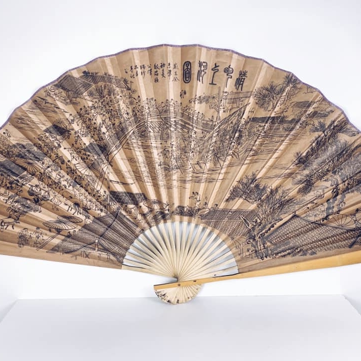 Віяло велике папір коричневий/чорний малюнок