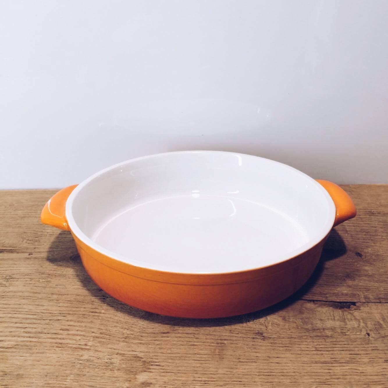 Форма для запікання кругла з ручками оранж/біла кераміка KH-190