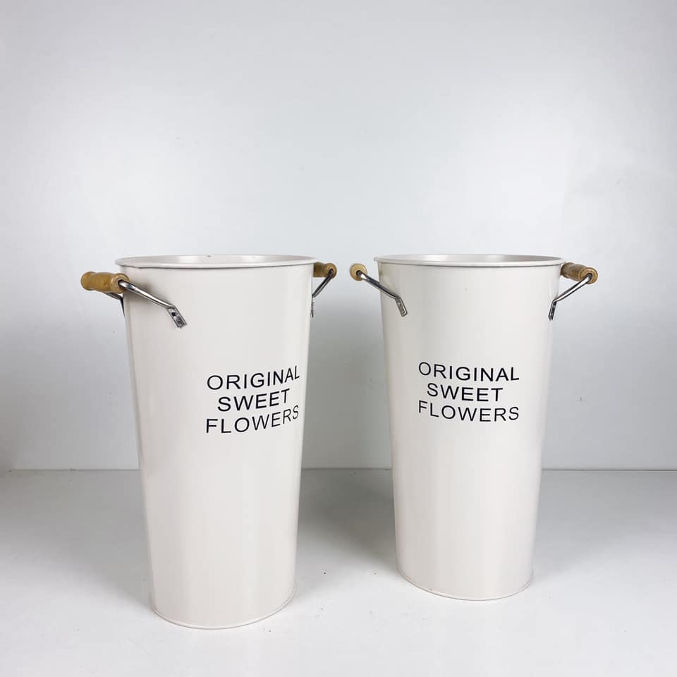 Відро з ручками декоративне для квітів біле