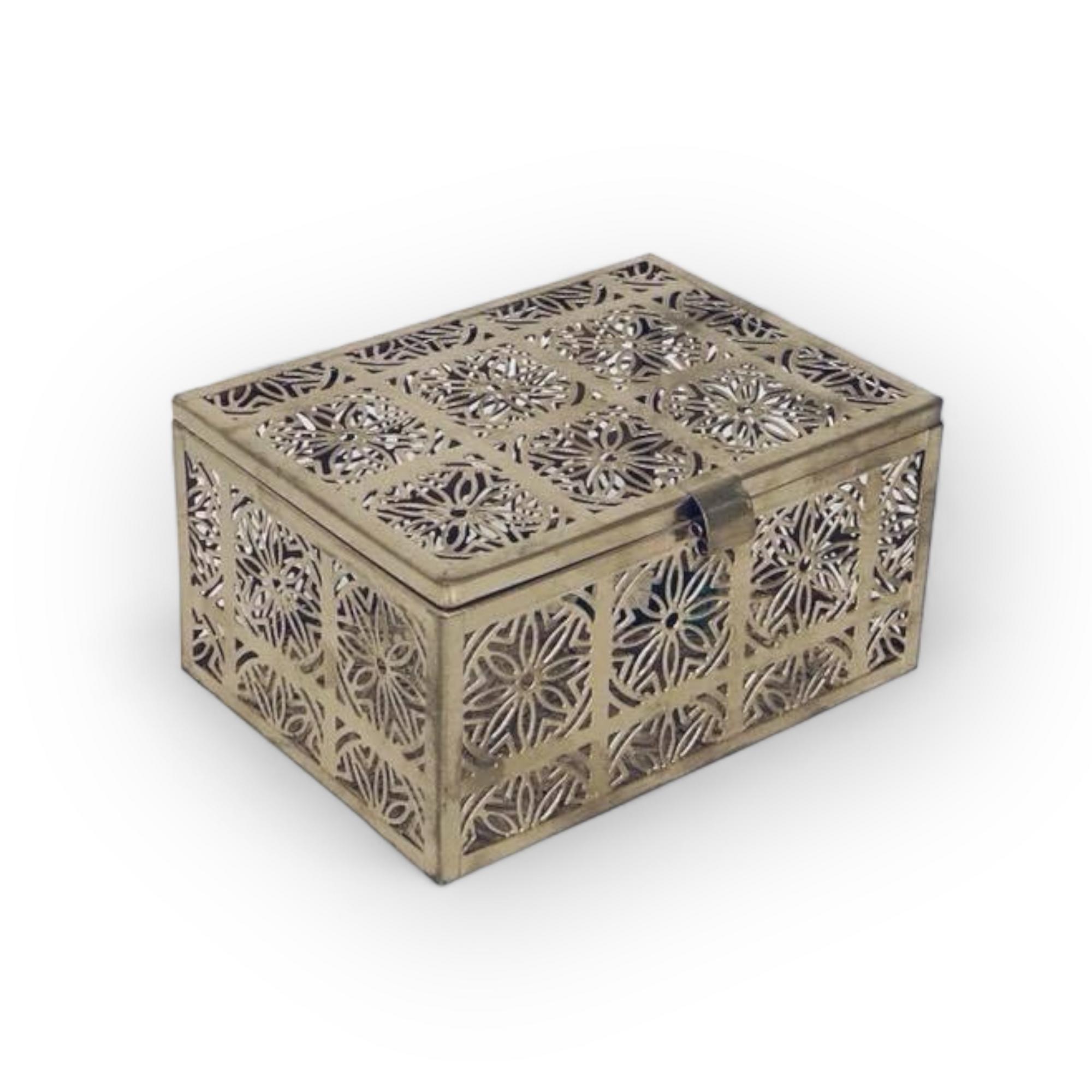 Скринька прямокутна ажурна метал золото BX-074