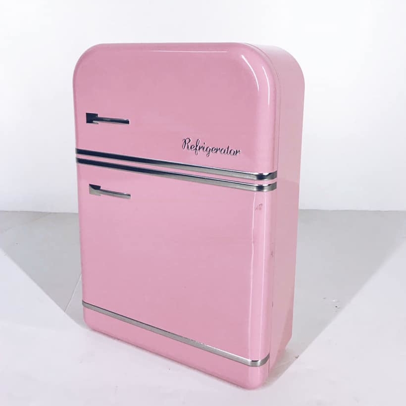 Коробка у вигляді ретро холодильника метал рожевий BX-081