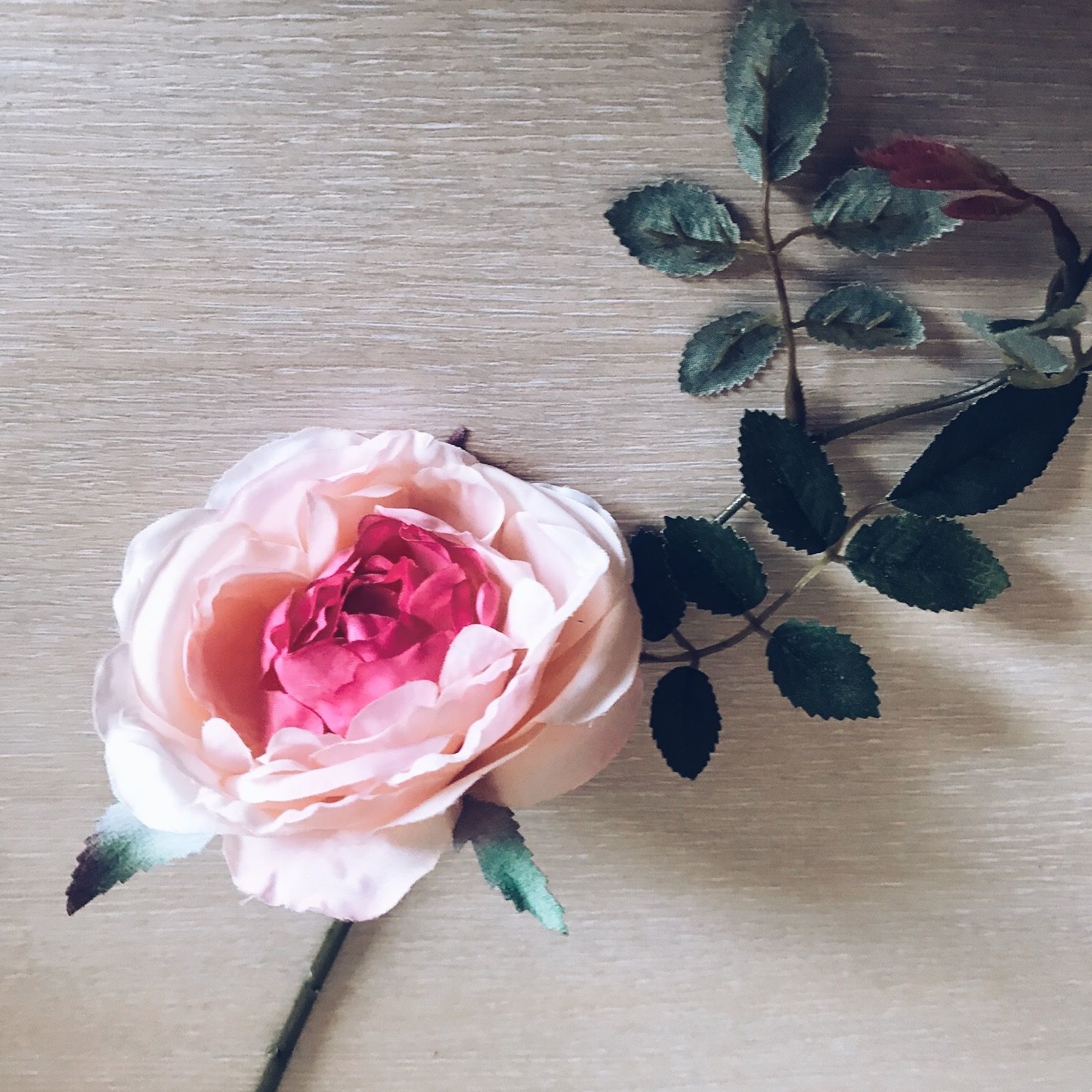 Троянда штучна рожева/біла коротка FW-025