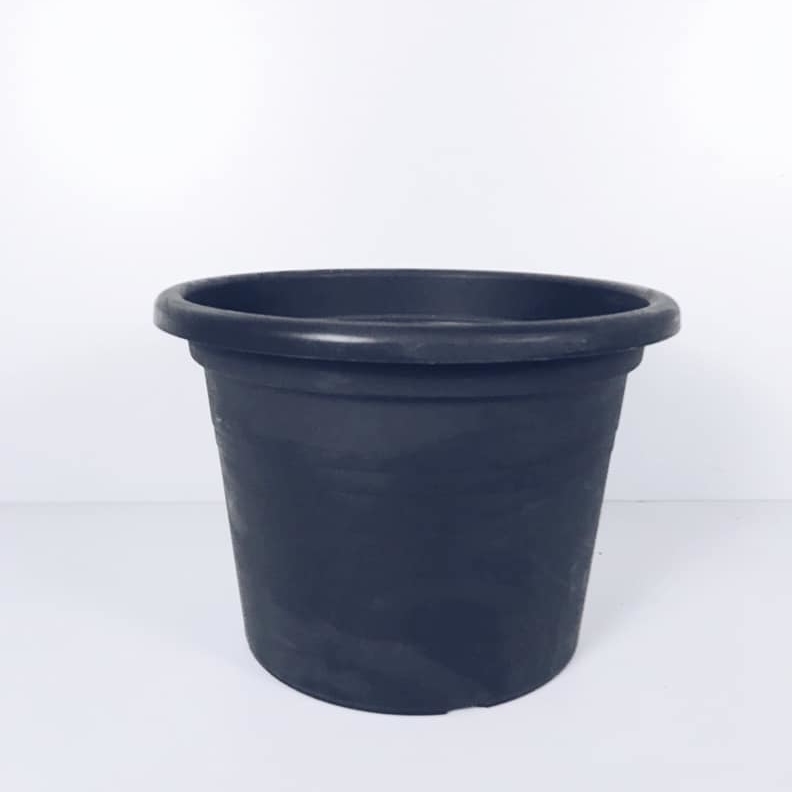 Кашпо-вазон великий чорно-сірий пластик