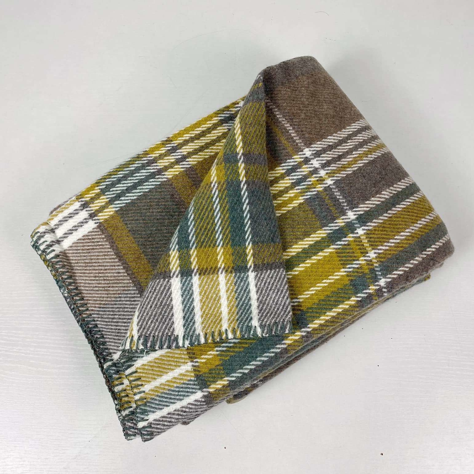 Плед у клітинку коричневий/гірчичний/зелений WR-111