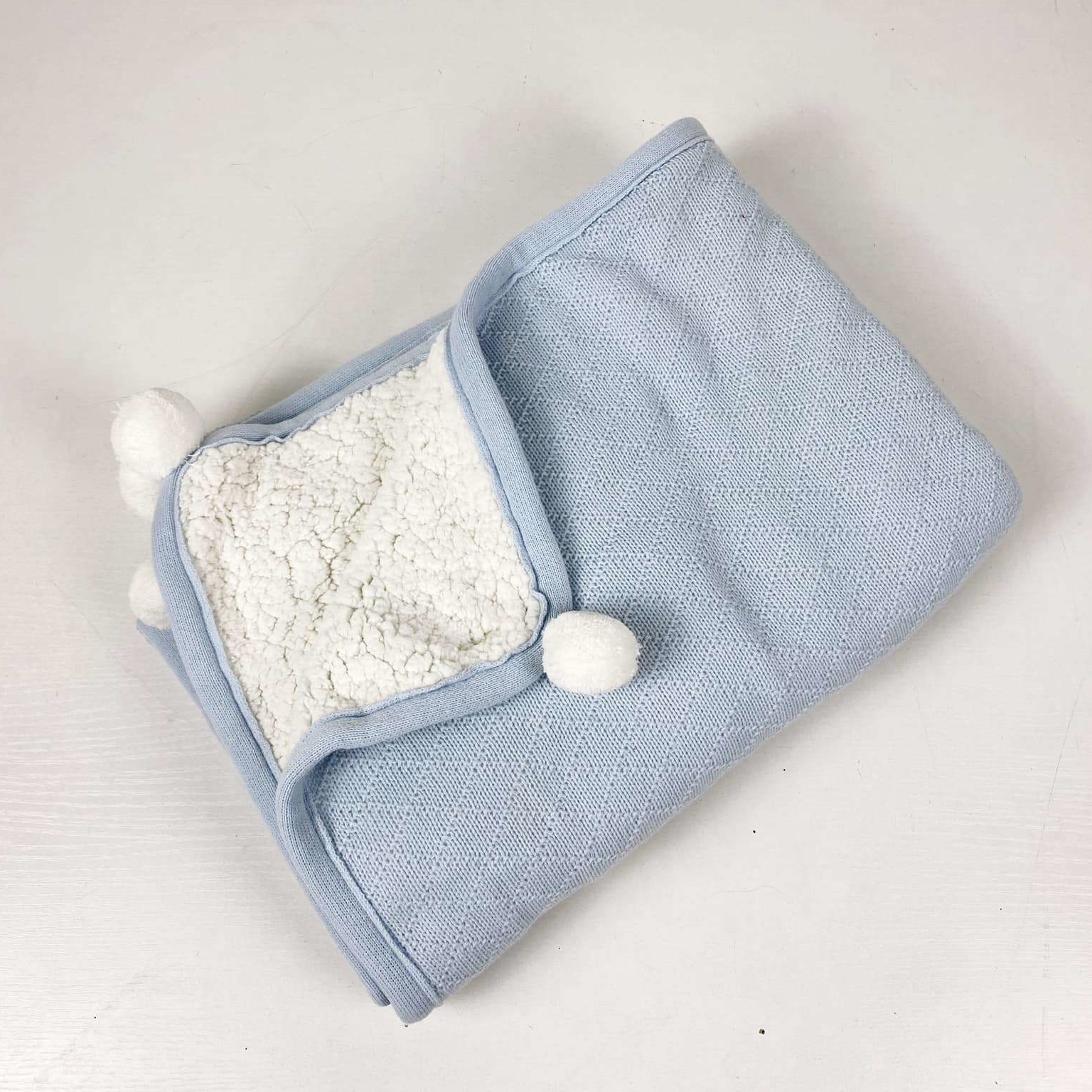 Плед дитячий трикотаж/штучне хутро блакитний/білий WR-117