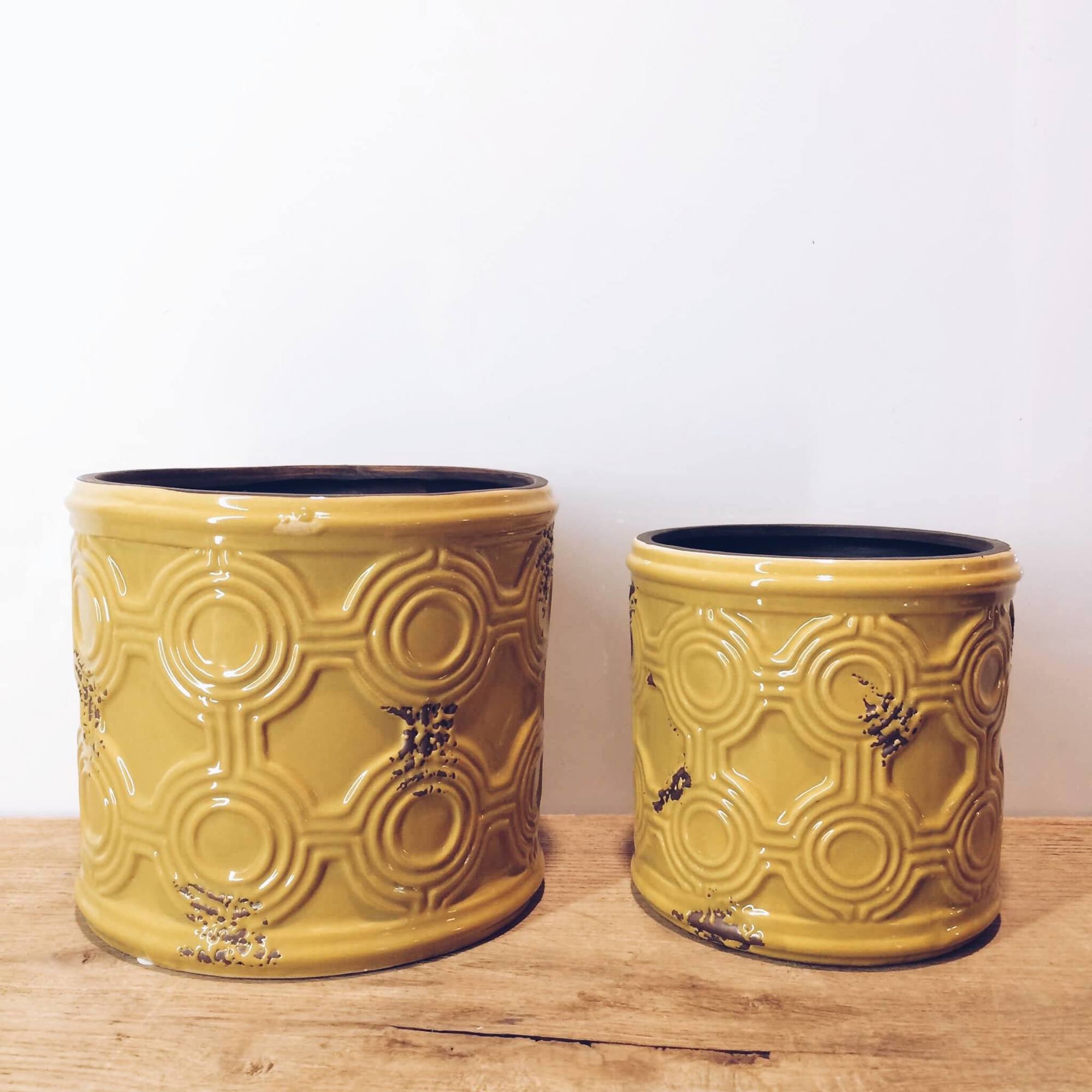 Кашпо-циліндр  рельєфне жовте кераміка