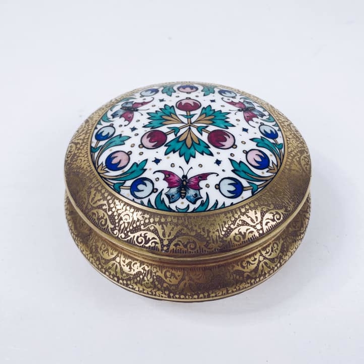 Шкатулка кругла з розписом Квіти порцеляна вінтаж BX-097