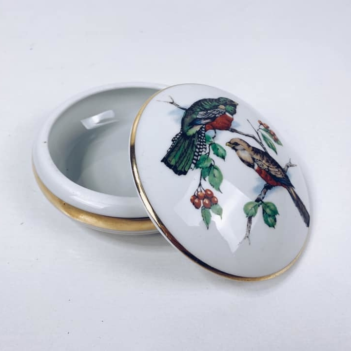 Шкатулка кругла з розписом Птахи порцеляна вінтаж BX-100