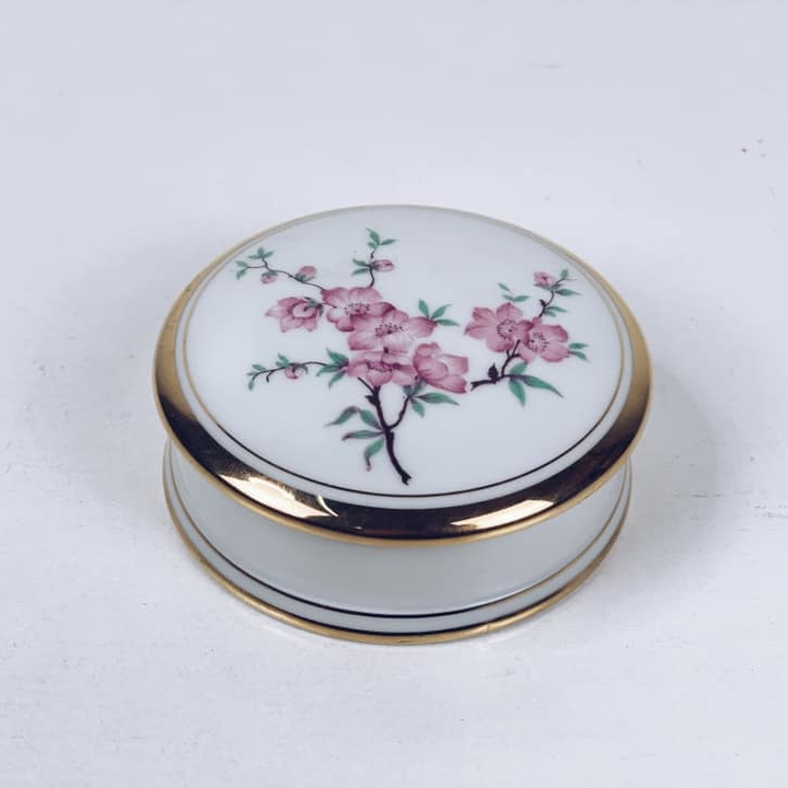 Шкатулка кругла з розписом Квіти порцеляна вінтаж BX-111