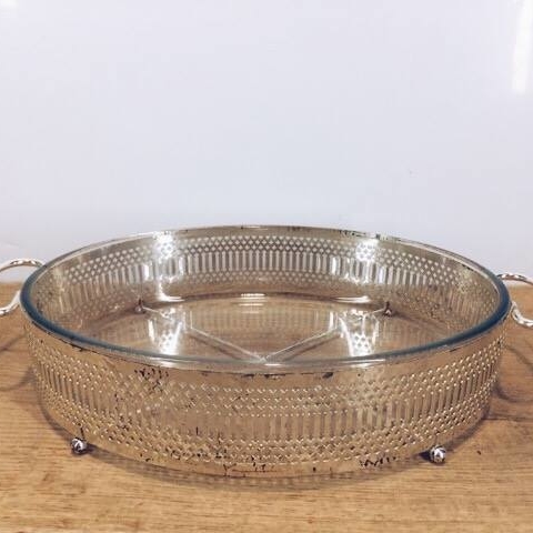 Форма для запікання овальна метал зі срібленням/скло вінтаж SV-006