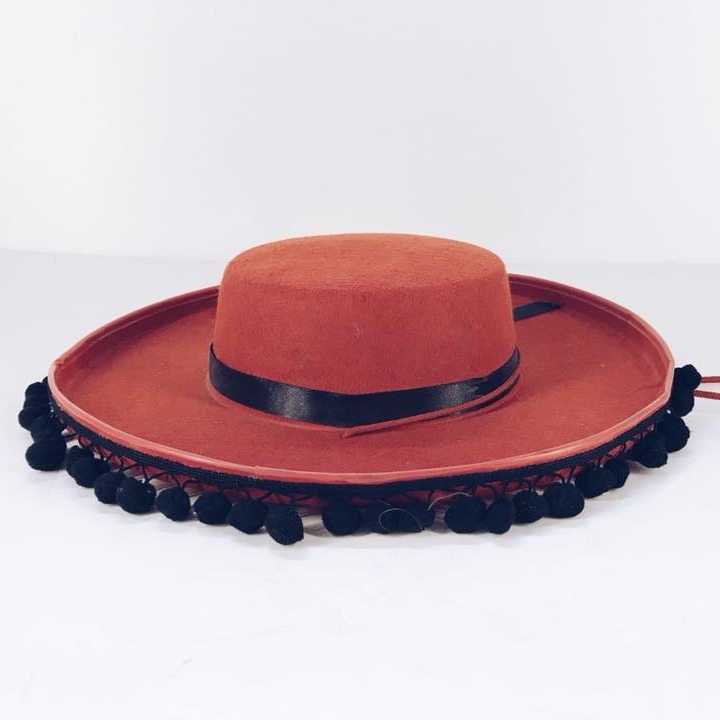 Капелюшок мексиканський фетр червоний/чорний з помпонами 1