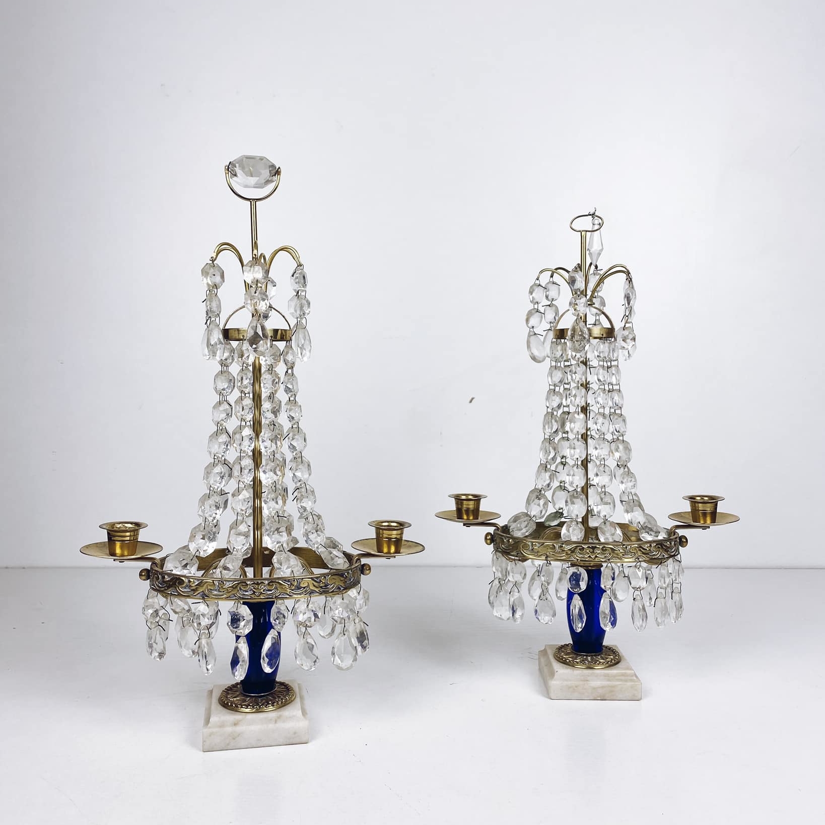 Канделябр на 2 свічки з підвісками кришталь/мармур/метал вінтаж CA-140