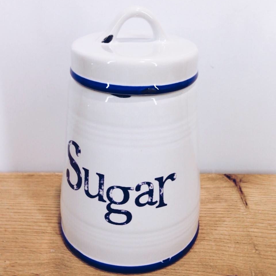 Банка з кришкою для кави/цукру біла/синя кераміка KB-068