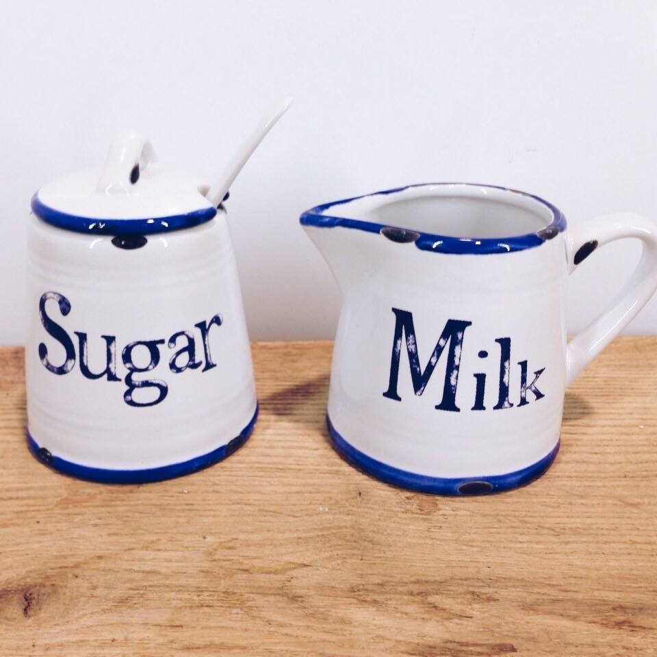Цукерниця/глечик для молока біла/синя кераміка SA-035