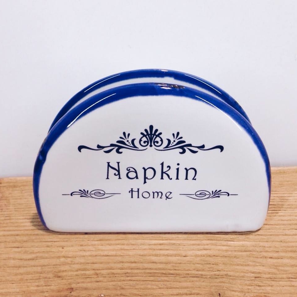 Підставка для серветок біла/синя кераміка SA-036