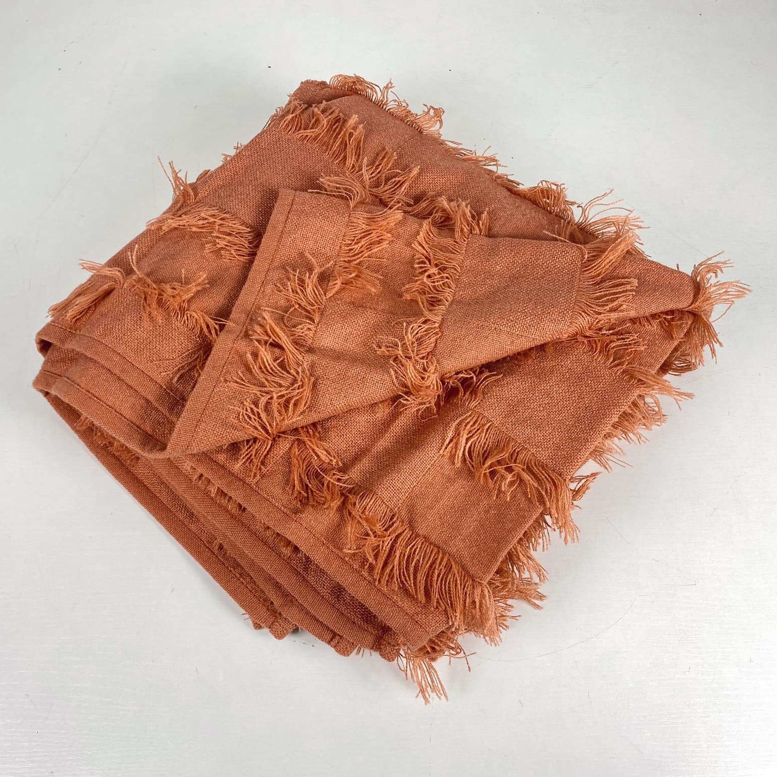 Плед оранж зі смугами китиць WR-200