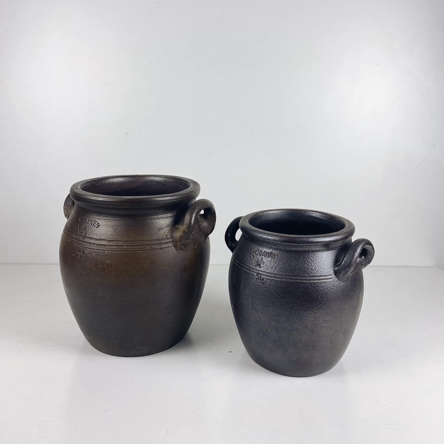 Кашпо з ручками чорно-коричневе кераміка вінтаж