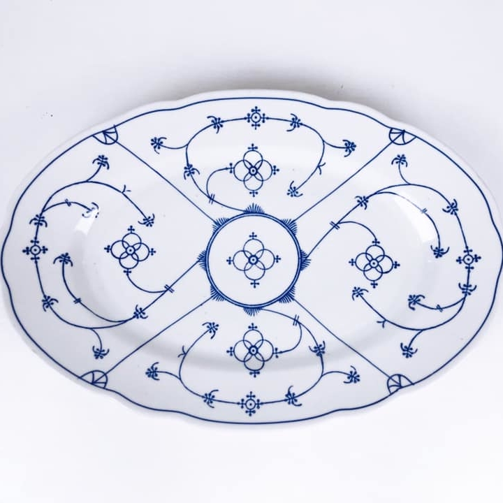 Блюдо овальне Сухоцвіт синій кераміка вінтаж PS-106