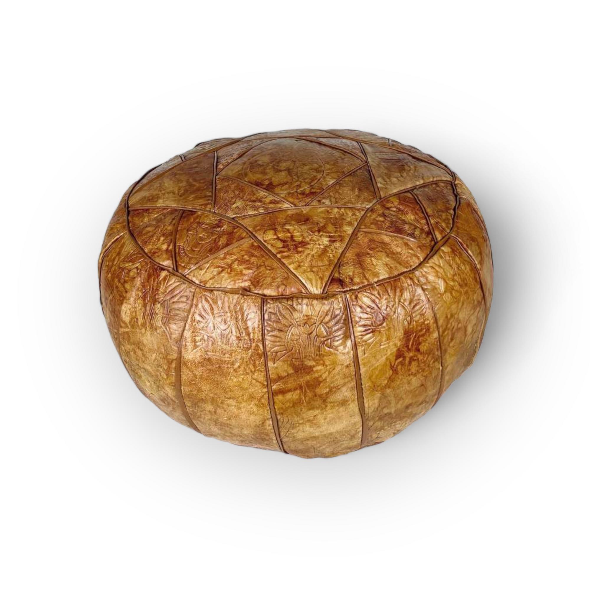 Пуф круглий коричневий натуральна шкіра CH-137