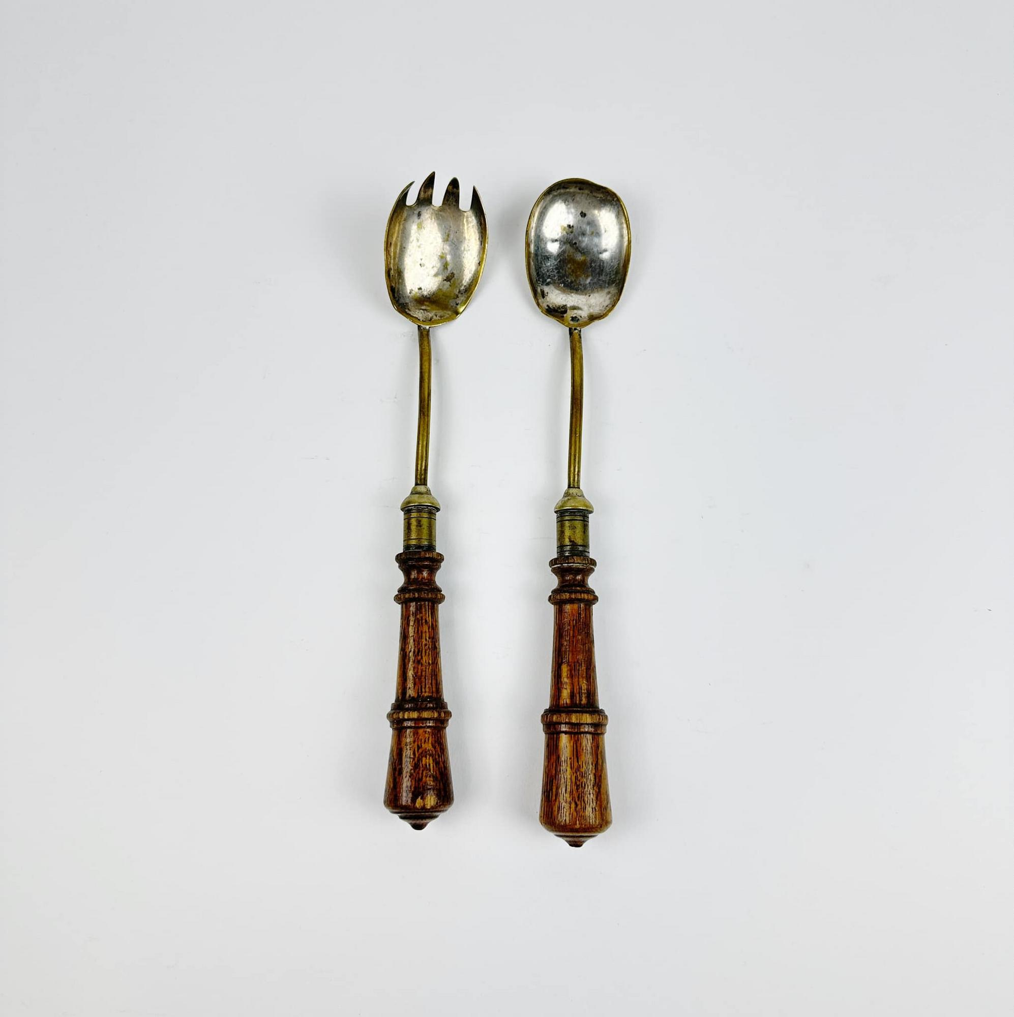 Комплект салатні ложки з дерев'яними ручками вінтаж мельхіор KL-024