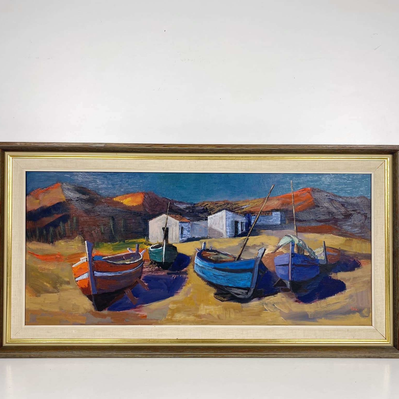 Пейзаж Рибацькі шлюпки на березі у рамі AR-804