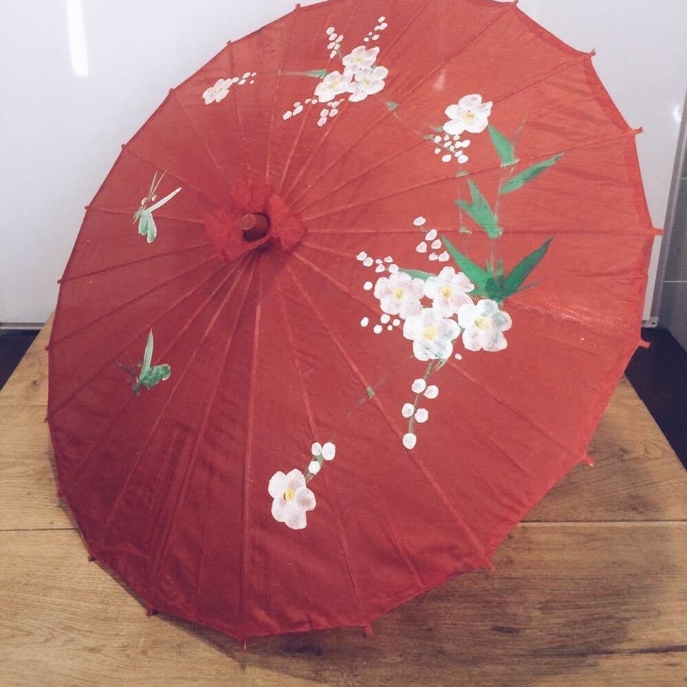 Парасолька китайська червона бамбук/шовк
