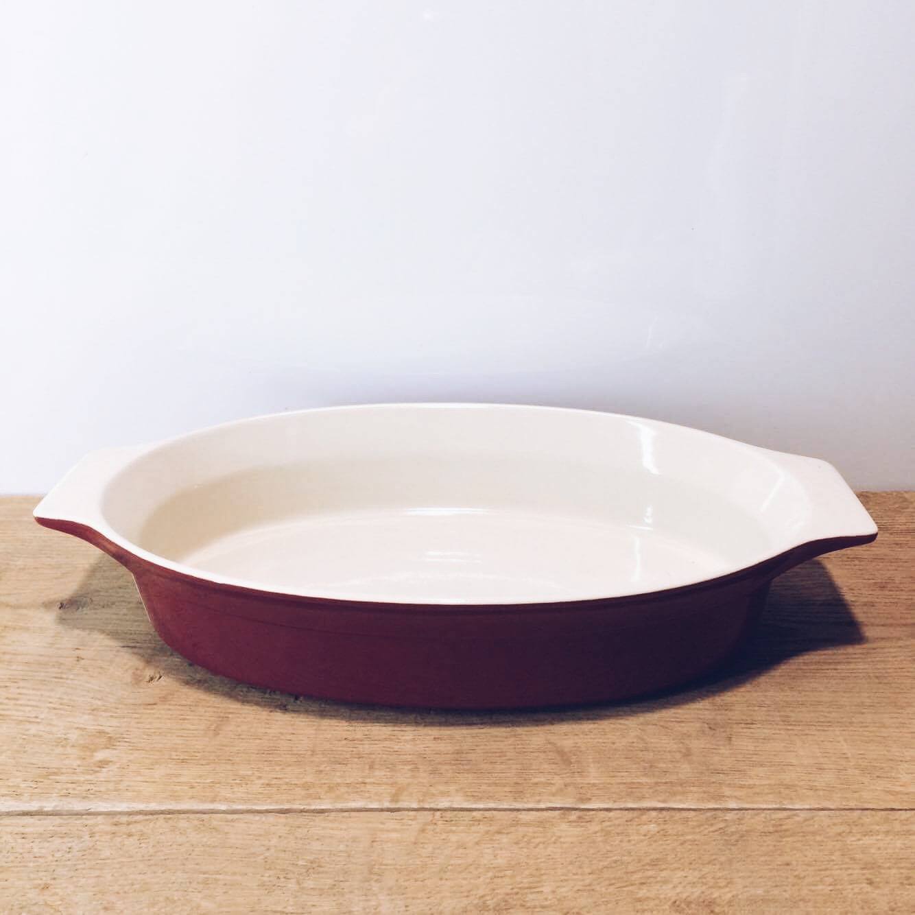 Форма для запікання овальна з ручками червона/ванільна кераміка KH-196