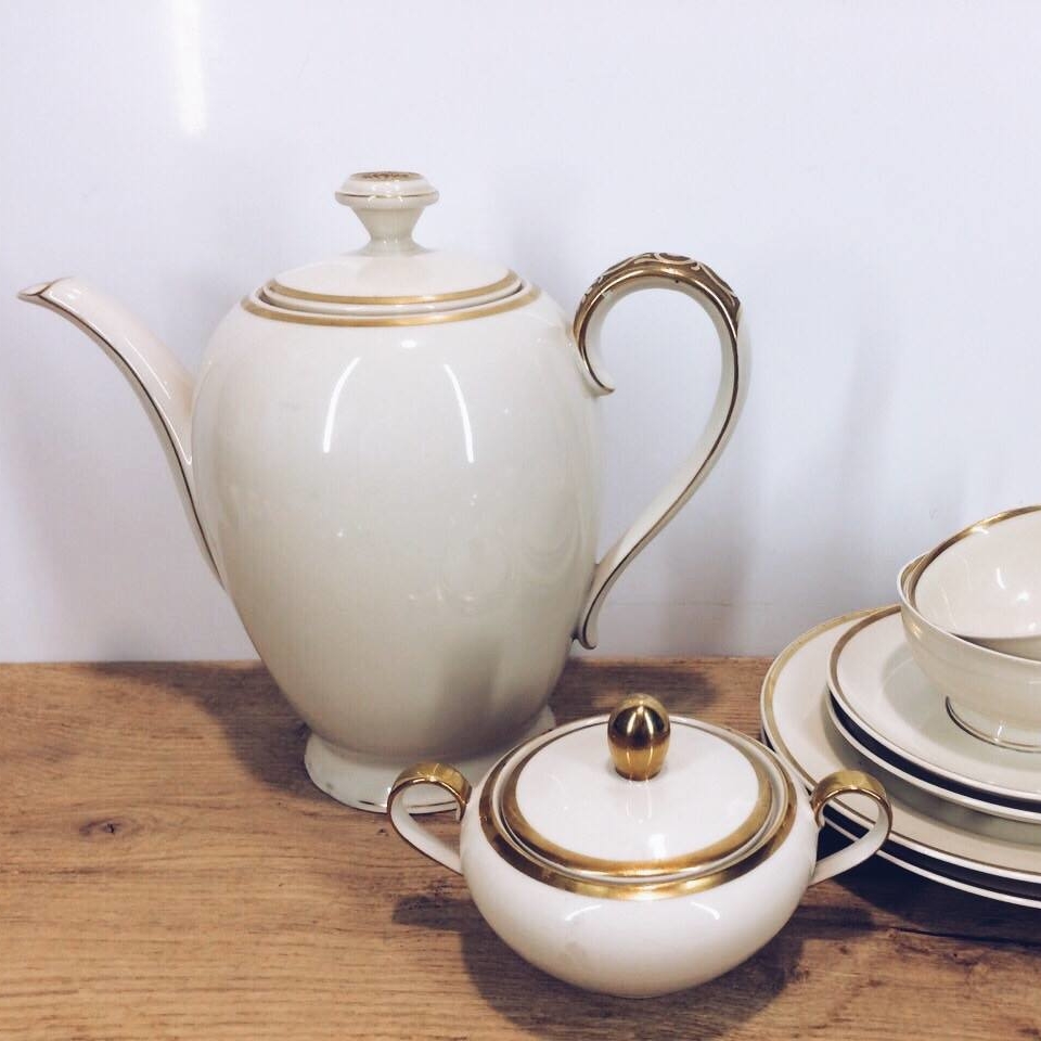 Чайний набір на 2 персони айворі/золото порцеляна вінтаж