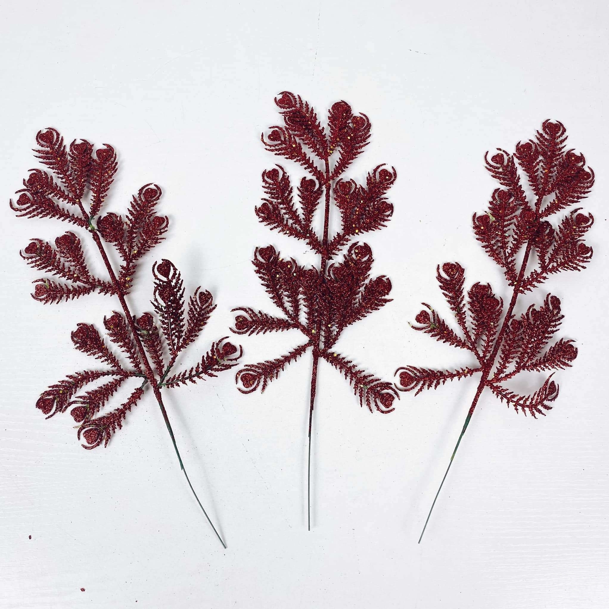 Гілка штучна червона глітер FW-154