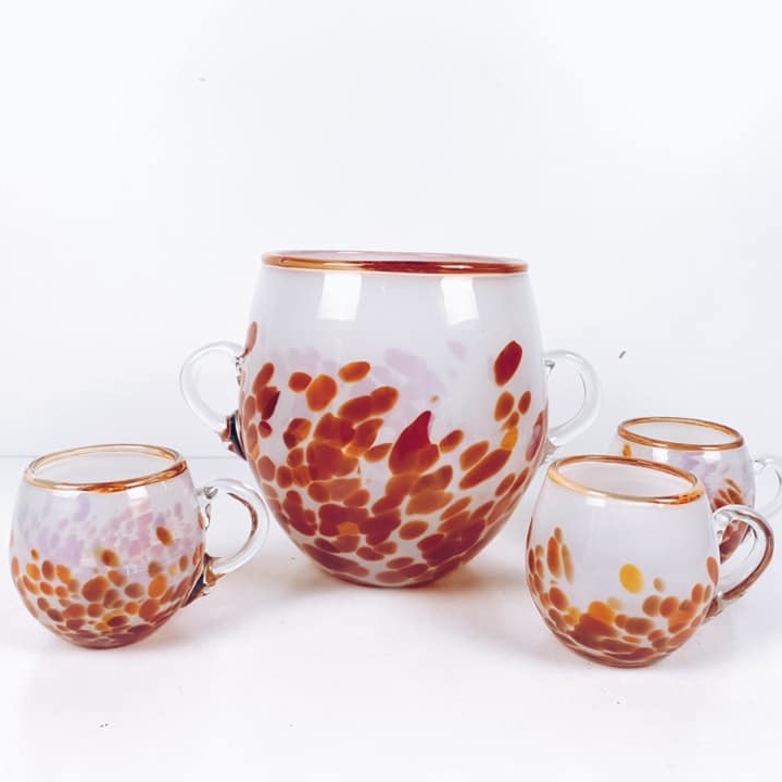 Компотниця з чашками художнє скло вінтаж JU-079