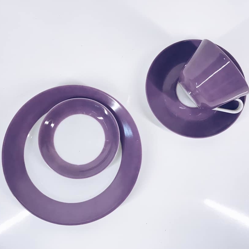 Тарілка/чашка фіолет/біла порцеляна PP-096