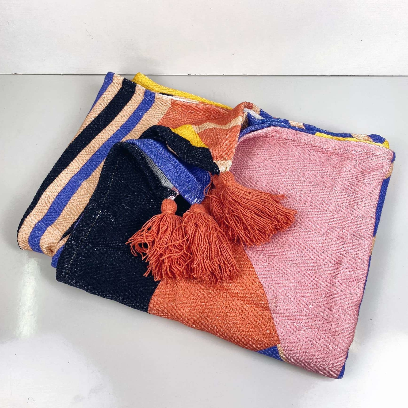 Плед котон мультиколор з китицями на кутах WR-203