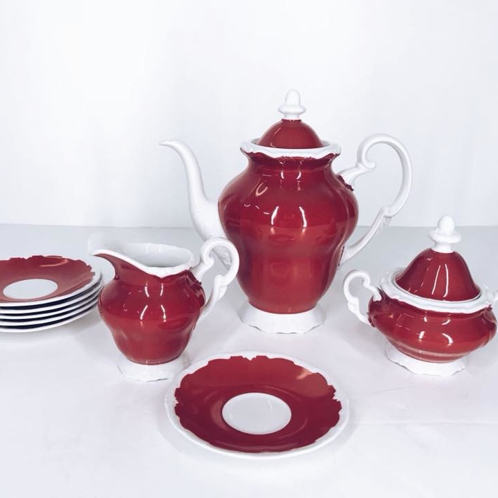 Чайний сервіз червоно-білий порцеляна вінтаж PP-097