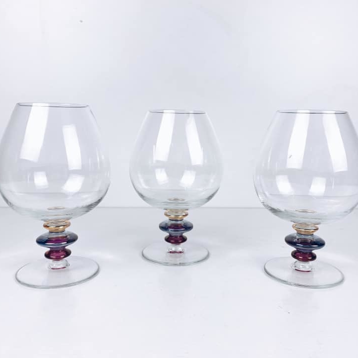 Бокал для бренді з кольоровою ніжкою скло вінтаж GS-054