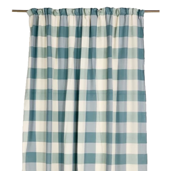 Штора клітинка біла/бірюза на тасьмі CR-005