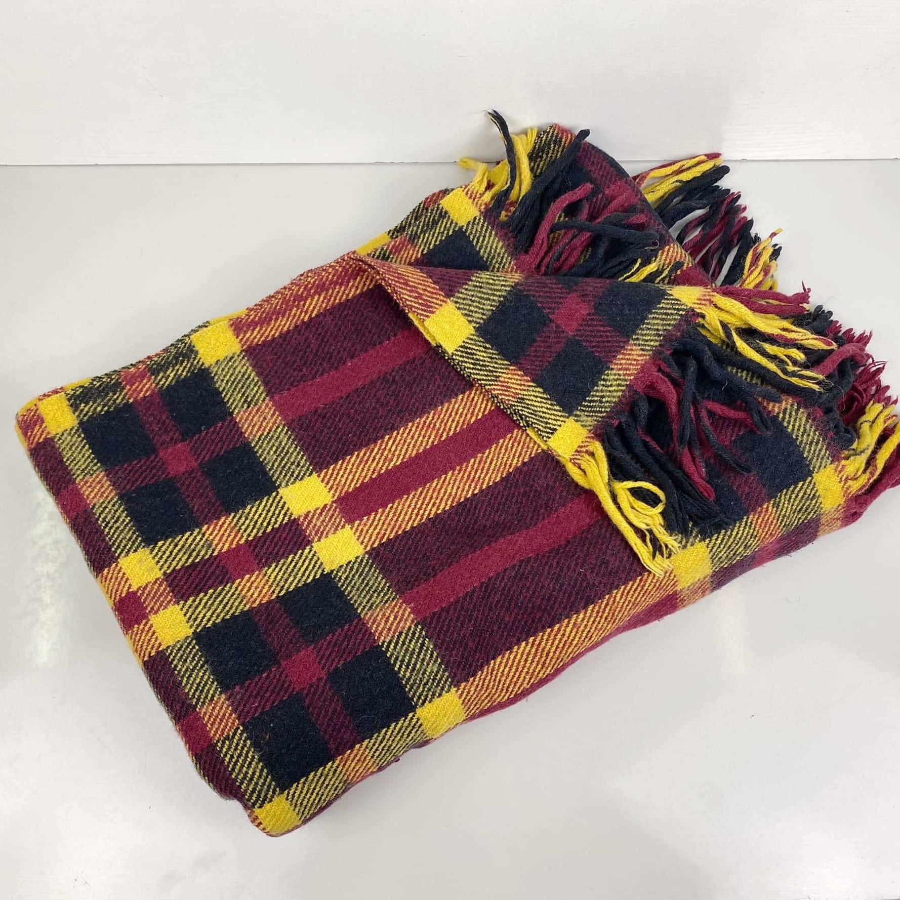 Плед в клітинку бордо/жовтий/чорний WR-204